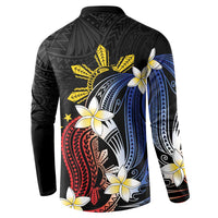 Personalized Philippines Tribal Button Sweatshirt Tropical Waves - Plumeria