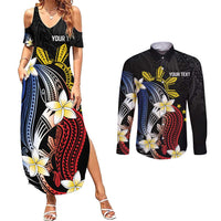 Personalized Philippines Tribal Couples Matching Summer Maxi Dress and Long Sleeve Button Shirt Tropical Waves - Plumeria