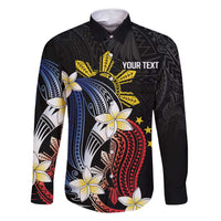 Personalized Philippines Tribal Family Matching Off Shoulder Maxi Dress and Hawaiian Shirt Tropical Waves - Plumeria