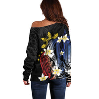 Personalized Philippines Tribal Off Shoulder Sweater Tropical Waves - Plumeria