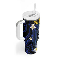 Personalized Philippines Tribal Tumbler With Handle Tropical Waves - Plumeria