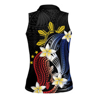 Personalized Philippines Tribal Women Sleeveless Polo Shirt Tropical Waves - Plumeria