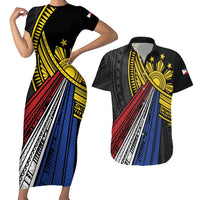 Philippines Sun Couples Matching Short Sleeve Bodycon Dress and Hawaiian Shirt Pasifika Tribal Style