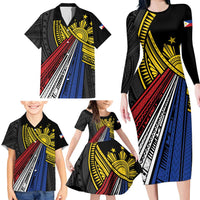 Philippines Sun Family Matching Long Sleeve Bodycon Dress and Hawaiian Shirt Pasifika Tribal Style