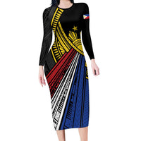 Philippines Sun Long Sleeve Bodycon Dress Pasifika Tribal Style
