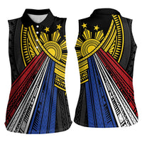 Philippines Sun Women Sleeveless Polo Shirt Pasifika Tribal Style