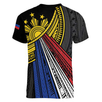 Philippines Sun Women V-Neck T-Shirt Pasifika Tribal Style