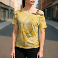 Hawaii Oahu Island Flowers Lei Cross Shoulder Shirt Yellow Ilima Mix Plumeria LT7 - Polynesian Pride