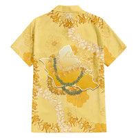 Hawaii Oahu Island Flowers Lei Family Matching Short Sleeve Bodycon Dress and Hawaiian Shirt Yellow Ilima Mix Plumeria