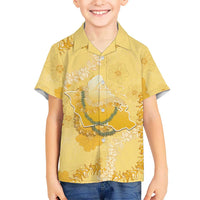 Hawaii Oahu Island Flowers Lei Family Matching Summer Maxi Dress and Hawaiian Shirt Yellow Ilima Mix Plumeria