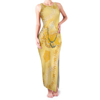 Hawaii Oahu Island Flowers Lei Family Matching Tank Maxi Dress and Hawaiian Shirt Yellow Ilima Mix Plumeria
