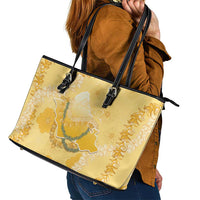 Hawaii Oahu Island Flowers Lei Leather Tote Bag Yellow Ilima Mix Plumeria LT7 - Polynesian Pride