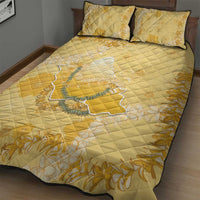 Hawaii Oahu Island Flowers Lei Quilt Bed Set Yellow Ilima Mix Plumeria LT7 - Polynesian Pride