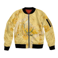 Hawaii Oahu Island Flowers Lei Sleeve Zip Bomber Jacket Yellow Ilima Mix Plumeria LT7 Unisex Yellow - Polynesian Pride