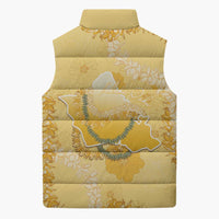Hawaii Oahu Island Flowers Lei Sleeveless Puffer Jacket Yellow Ilima Mix Plumeria LT7 - Polynesian Pride