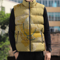 Hawaii Oahu Island Flowers Lei Sleeveless Puffer Jacket Yellow Ilima Mix Plumeria LT7 - Polynesian Pride