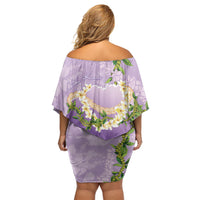 Hawaii Kauai Island Flowers Lei Family Matching Off Shoulder Short Dress and Hawaiian Shirt Mokihana Lei