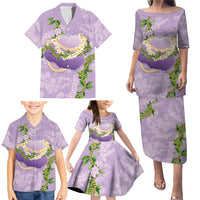 Hawaii Kauai Island Flowers Lei Family Matching Puletasi and Hawaiian Shirt Mokihana Lei