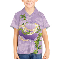 Hawaii Kauai Island Flowers Lei Family Matching Short Sleeve Bodycon Dress and Hawaiian Shirt Mokihana Lei