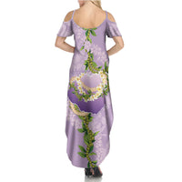 Hawaii Kauai Island Flowers Lei Family Matching Summer Maxi Dress and Hawaiian Shirt Mokihana Lei