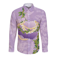 Hawaii Kauai Island Flowers Lei Long Sleeve Button Shirt Mokihana Lei LT7 Unisex Lavender - Polynesian Pride