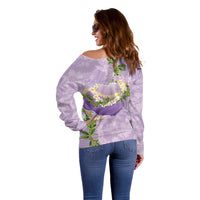 Hawaii Kauai Island Flowers Lei Off Shoulder Sweater Mokihana Lei LT7 - Polynesian Pride