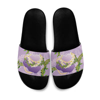 Hawaii Kauai Island Flowers Lei Slide Sandals Mokihana Lei LT7 Lavender - Polynesian Pride
