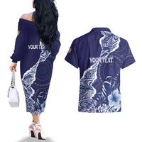 Fiji Queen Victoria School Personalised Couples Matching Off The Shoulder Long Sleeve Dress and Hawaiian Shirt Masi Tapa Torn Style