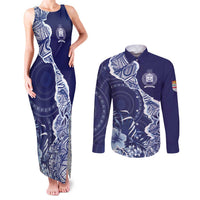 Fiji Queen Victoria School Personalised Couples Matching Tank Maxi Dress and Long Sleeve Button Shirt Masi Tapa Torn Style