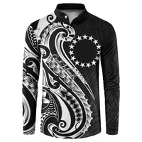 Kia Orana Cook Islands Button Sweatshirt Kerekere Plumeria Tropical Waves LT7 Black - Polynesian Pride