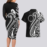 Kia Orana Cook Islands Couples Matching Long Sleeve Bodycon Dress and Hawaiian Shirt Kerekere Plumeria Tropical Waves - Polynesian Pride