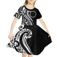 Kia Orana Cook Islands Kid Short Sleeve Dress Kerekere Plumeria Tropical Waves - Polynesian Pride