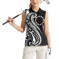 Kia Orana Cook Islands Women Sleeveless Polo Shirt Kerekere Plumeria Tropical Waves - Polynesian Pride