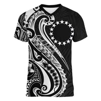 Kia Orana Cook Islands Women V-Neck T-Shirt Kerekere Plumeria Tropical Waves - Polynesian Pride