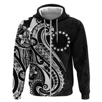 Kia Orana Cook Islands Zip Hoodie Kerekere Plumeria Tropical Waves LT7 Zip Hoodie Black - Polynesian Pride
