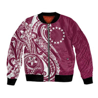 Kia Orana Cook Islands Bomber Jacket Maroon Plumeria Tropical Waves - Polynesian Pride