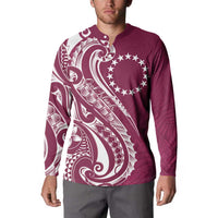 Kia Orana Cook Islands Button Sweatshirt Maroon Plumeria Tropical Waves LT7 - Polynesian Pride