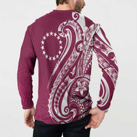 Kia Orana Cook Islands Button Sweatshirt Maroon Plumeria Tropical Waves LT7 - Polynesian Pride