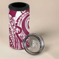 Kia Orana Cook Islands 4 in 1 Can Cooler Tumbler Maroon Plumeria Tropical Waves LT7 - Polynesian Pride
