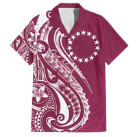 Kia Orana Cook Islands Family Matching Off Shoulder Short Dress and Hawaiian Shirt Maroon Plumeria Tropical Waves - Polynesian Pride