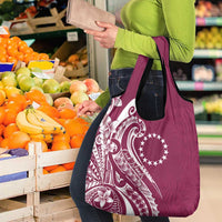 Kia Orana Cook Islands Grocery Bag Maroon Plumeria Tropical Waves - Polynesian Pride
