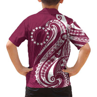 Kia Orana Cook Islands Kid Hawaiian Shirt Maroon Plumeria Tropical Waves - Polynesian Pride
