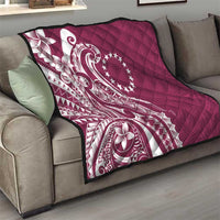 Kia Orana Cook Islands Quilt Maroon Plumeria Tropical Waves - Polynesian Pride