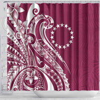 Kia Orana Cook Islands Shower Curtain Maroon Plumeria Tropical Waves - Polynesian Pride