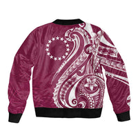 Kia Orana Cook Islands Sleeve Zip Bomber Jacket Maroon Plumeria Tropical Waves - Polynesian Pride