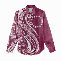 Kia Orana Cook Islands Women Casual Shirt Maroon Plumeria Tropical Waves - Polynesian Pride