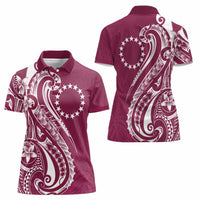 Kia Orana Cook Islands Women Polo Shirt Maroon Plumeria Tropical Waves - Polynesian Pride
