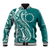 Kia Orana Cook Islands Baseball Jacket Teal Plumeria Tropical Waves LT7 Unisex Teal - Polynesian Pride