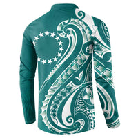 Kia Orana Cook Islands Button Sweatshirt Teal Plumeria Tropical Waves LT7 - Polynesian Pride