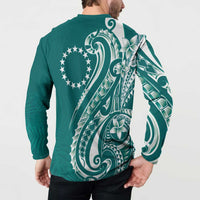 Kia Orana Cook Islands Button Sweatshirt Teal Plumeria Tropical Waves LT7 - Polynesian Pride